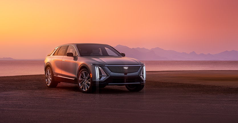 Cadillac Lyriq EV Sitting in a Desert at Dusk